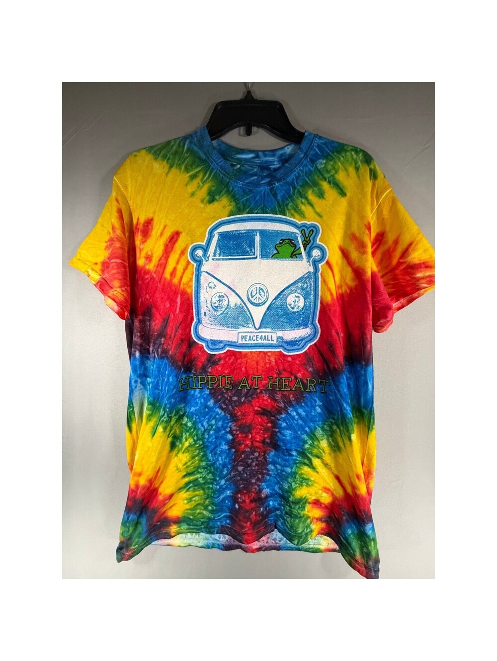 Peace Frogs Hippie At Heart Tie Dye T-Shirt Rainbow Peace Sign Graphic Medium